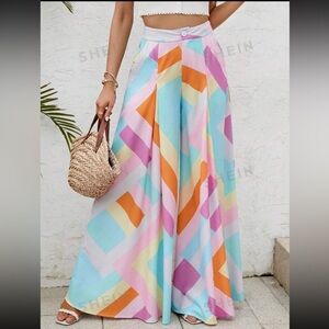 NWT Shein Vcay Geo Patterned Flowy Pants Size L